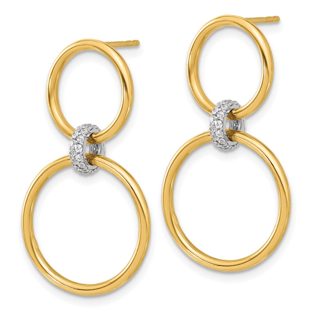 Gold Two-tone Polished CZ Circles Dangle Post Earrings - Model LE2334 - Charlie & Co. Jewelry