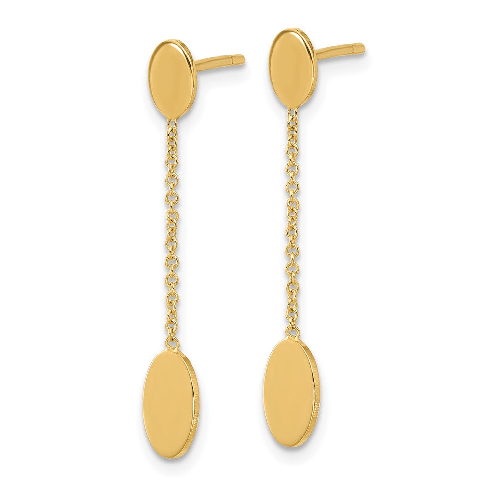 Gold Leslie's 14K Polished Oval Discs Dangle Post Earrings - Model LE2342 - Charlie & Co. Jewelry