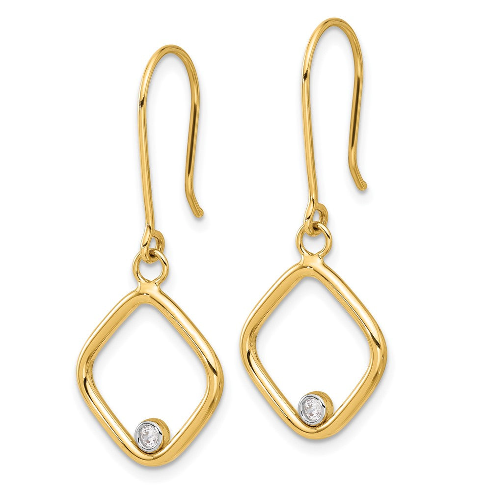 Gold Leslie's 14K with Rhodium Polished CZ Square Dangle Earrings - Model LE2366 - Charlie & Co. Jewelry