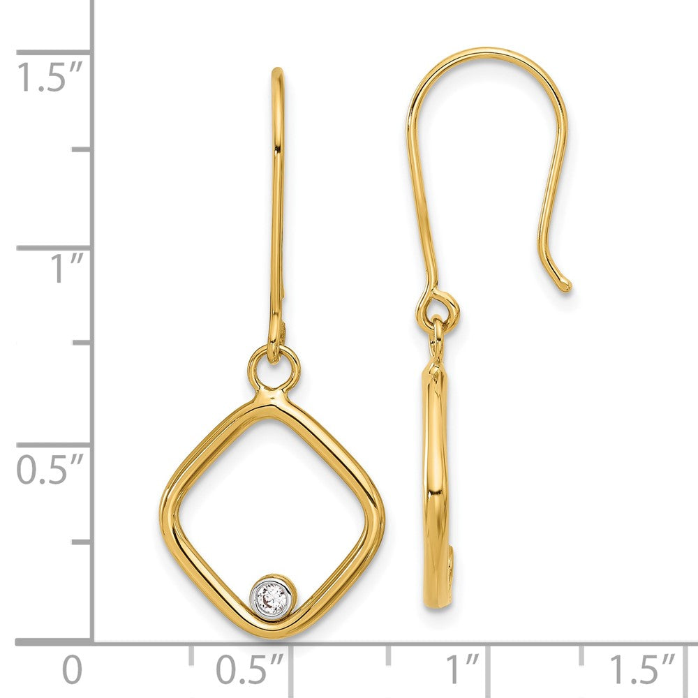 Gold Leslie's 14K with Rhodium Polished CZ Square Dangle Earrings - Model LE2366 - Charlie & Co. Jewelry