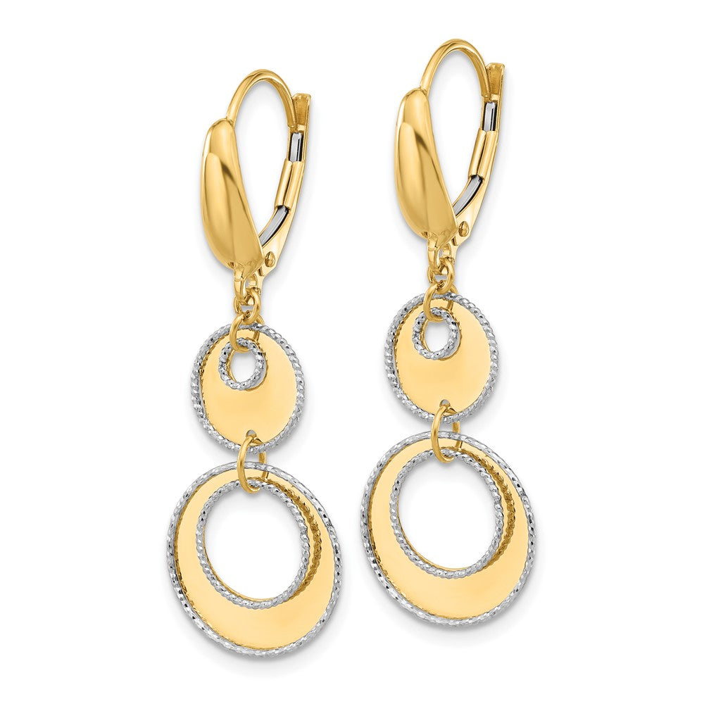 Gold Two-tone Polished and Dia-cut Circles Dangle Leverback Earrings - Model LE2369 - Charlie & Co. Jewelry