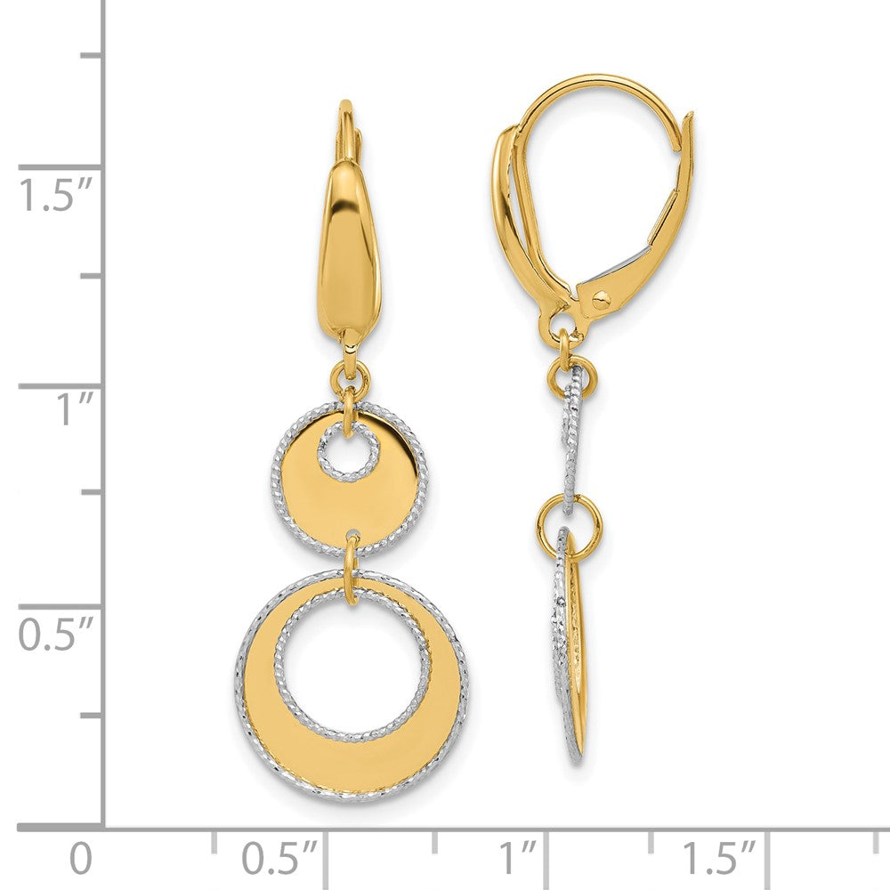 Gold Two-tone Polished and Dia-cut Circles Dangle Leverback Earrings - Model LE2369 - Charlie & Co. Jewelry