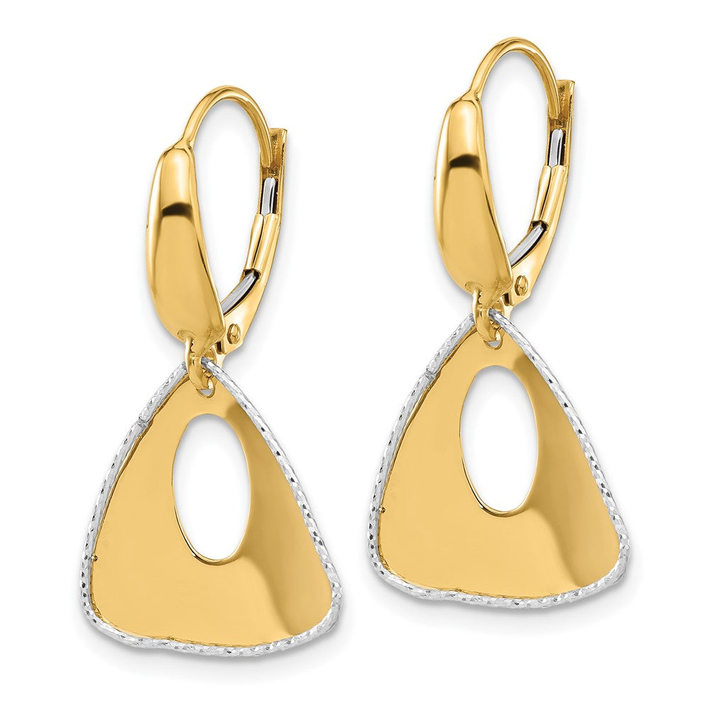 Gold Two-tone Pol and Dia-cut Triangle Dangle Leverback Earrings - Model LE2370 - Charlie & Co. Jewelry