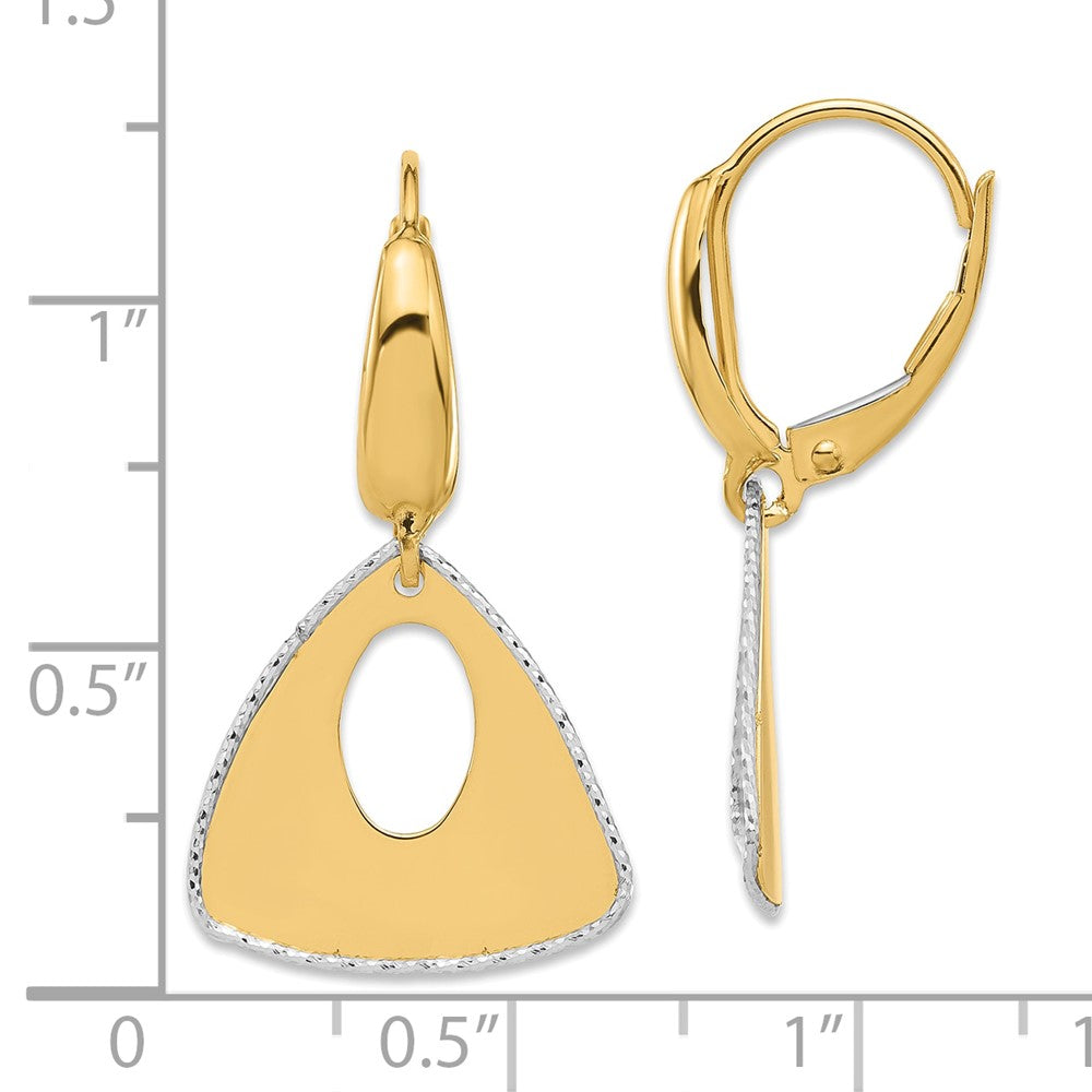 Gold Two-tone Pol and Dia-cut Triangle Dangle Leverback Earrings - Model LE2370 - Charlie & Co. Jewelry