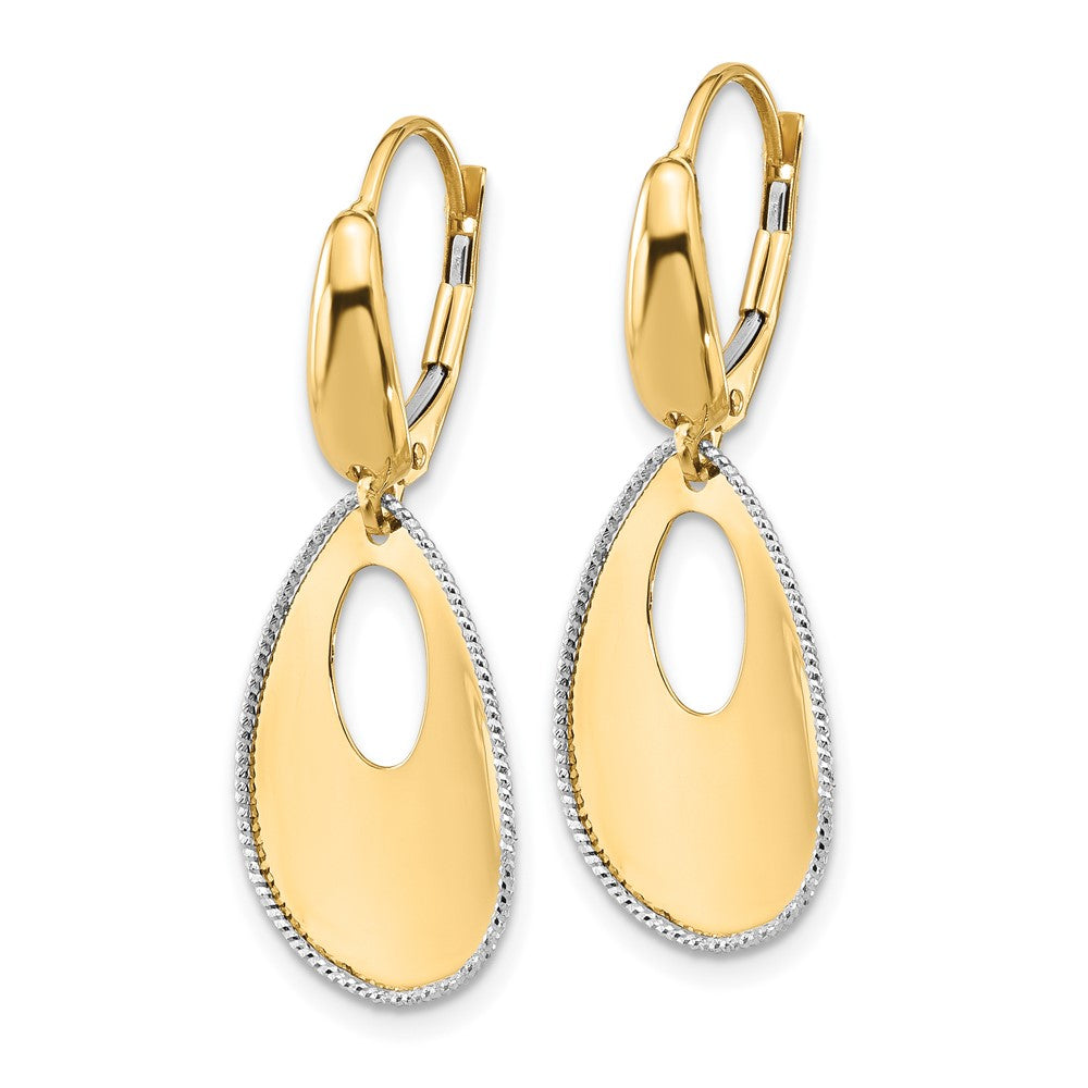 Gold Two-tone Polished and Dia-cut Teardrop Dangle Leverback Earrings - Model LE2371 - Charlie & Co. Jewelry