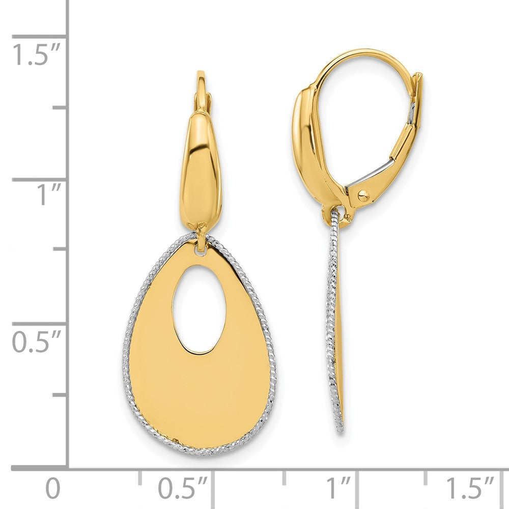 Gold Two-tone Polished and Dia-cut Teardrop Dangle Leverback Earrings - Model LE2371 - Charlie & Co. Jewelry