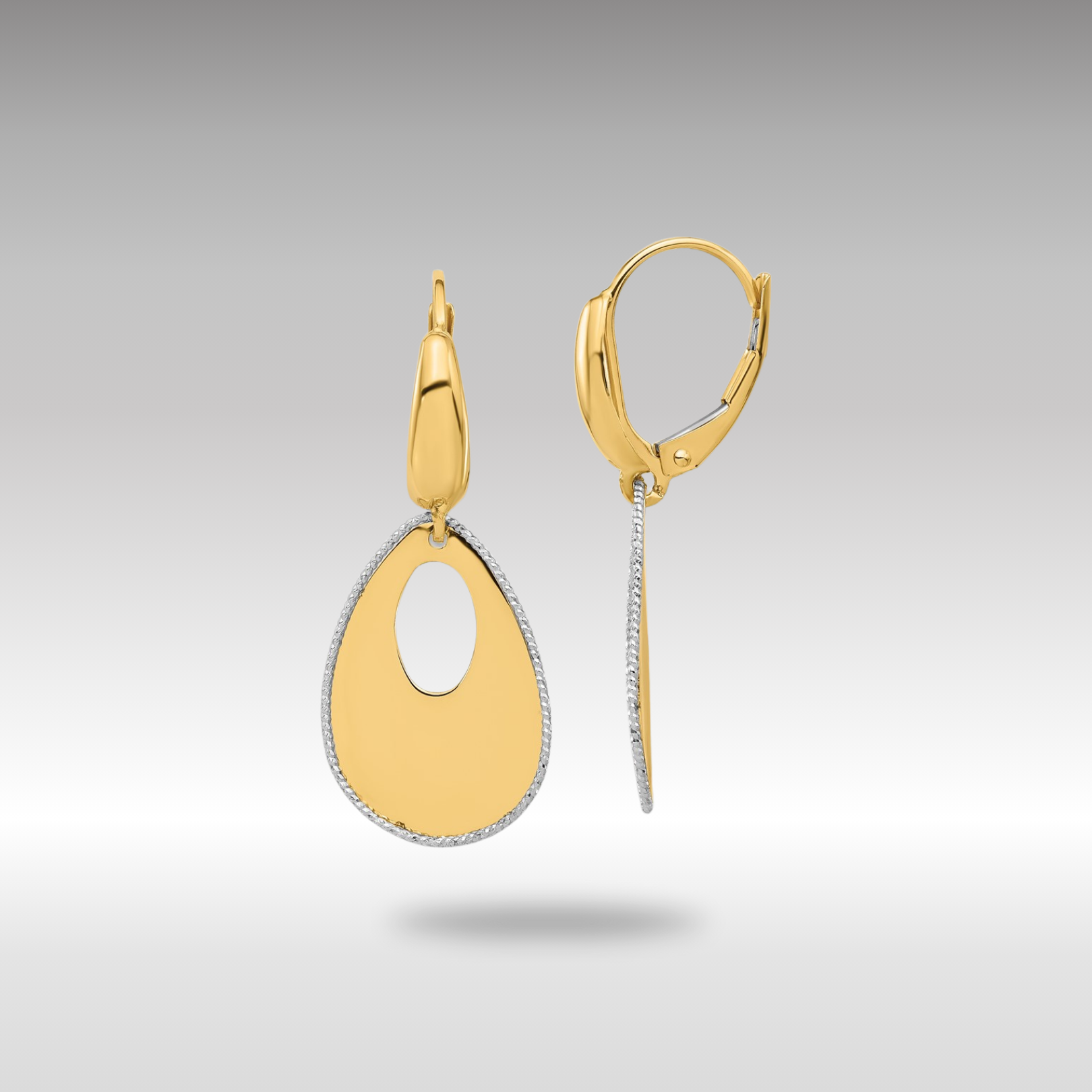 Gold Two-tone Polished and Dia-cut Teardrop Dangle Leverback Earrings - Model LE2371 - Charlie & Co. Jewelry