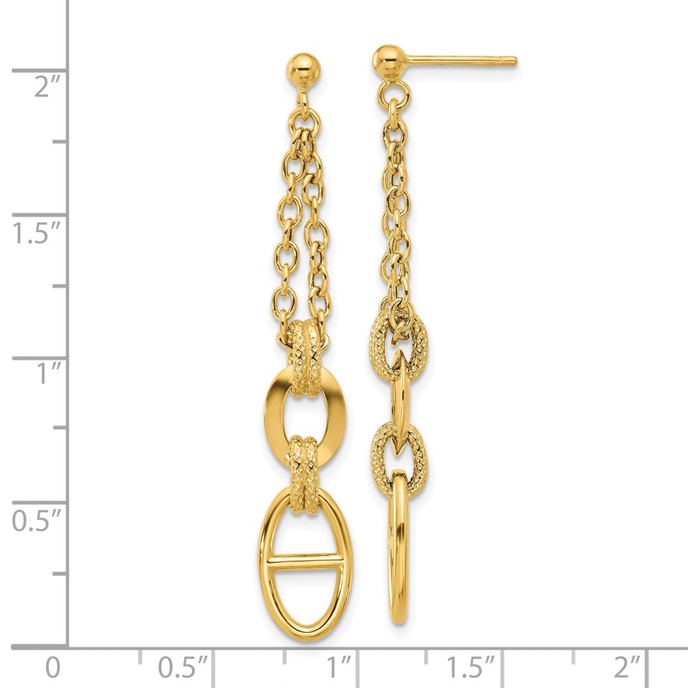 Gold Polished and Textured Dangle Post Earrings - Model LE2388 - Charlie & Co. Jewelry