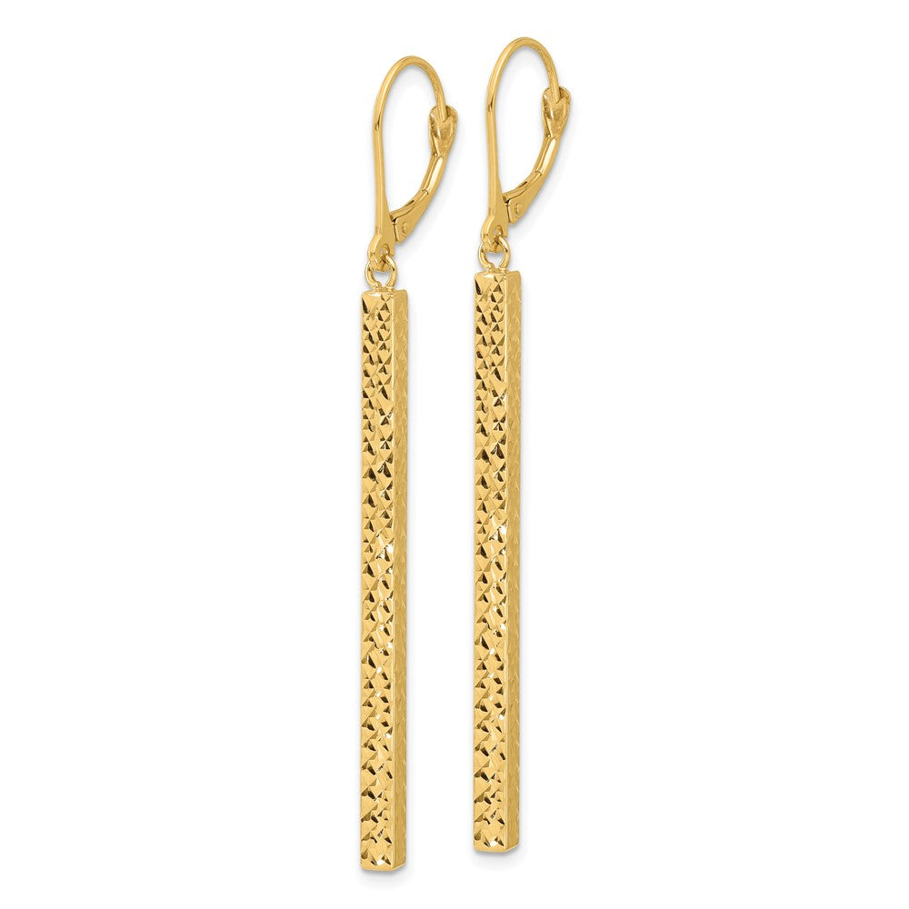 Gold Leslie's 14K Polished and Diamond-cut Bar Dangle Leverback Earrings - Model LE2412 - Charlie & Co. Jewelry