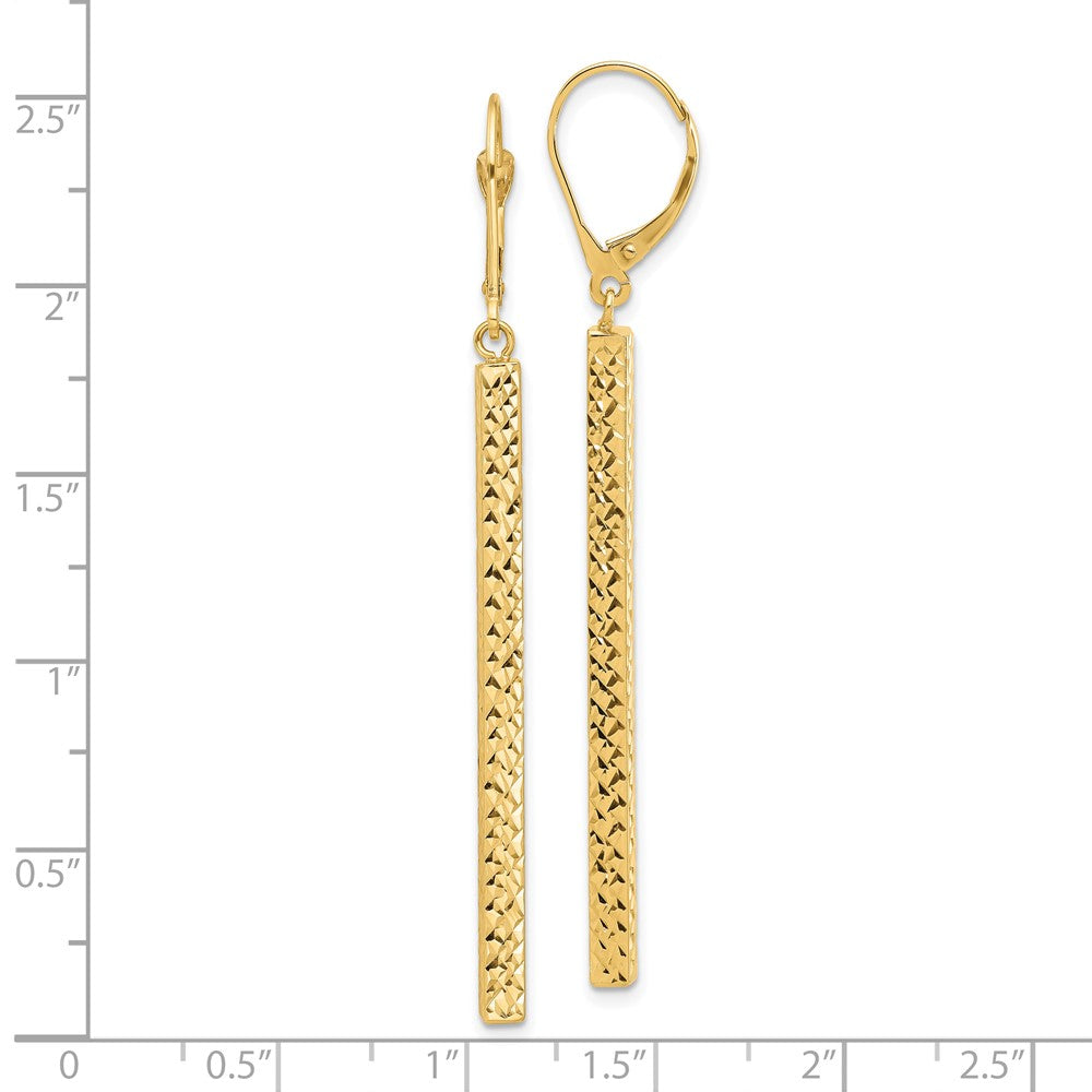 Gold Leslie's 14K Polished and Diamond-cut Bar Dangle Leverback Earrings - Model LE2412 - Charlie & Co. Jewelry