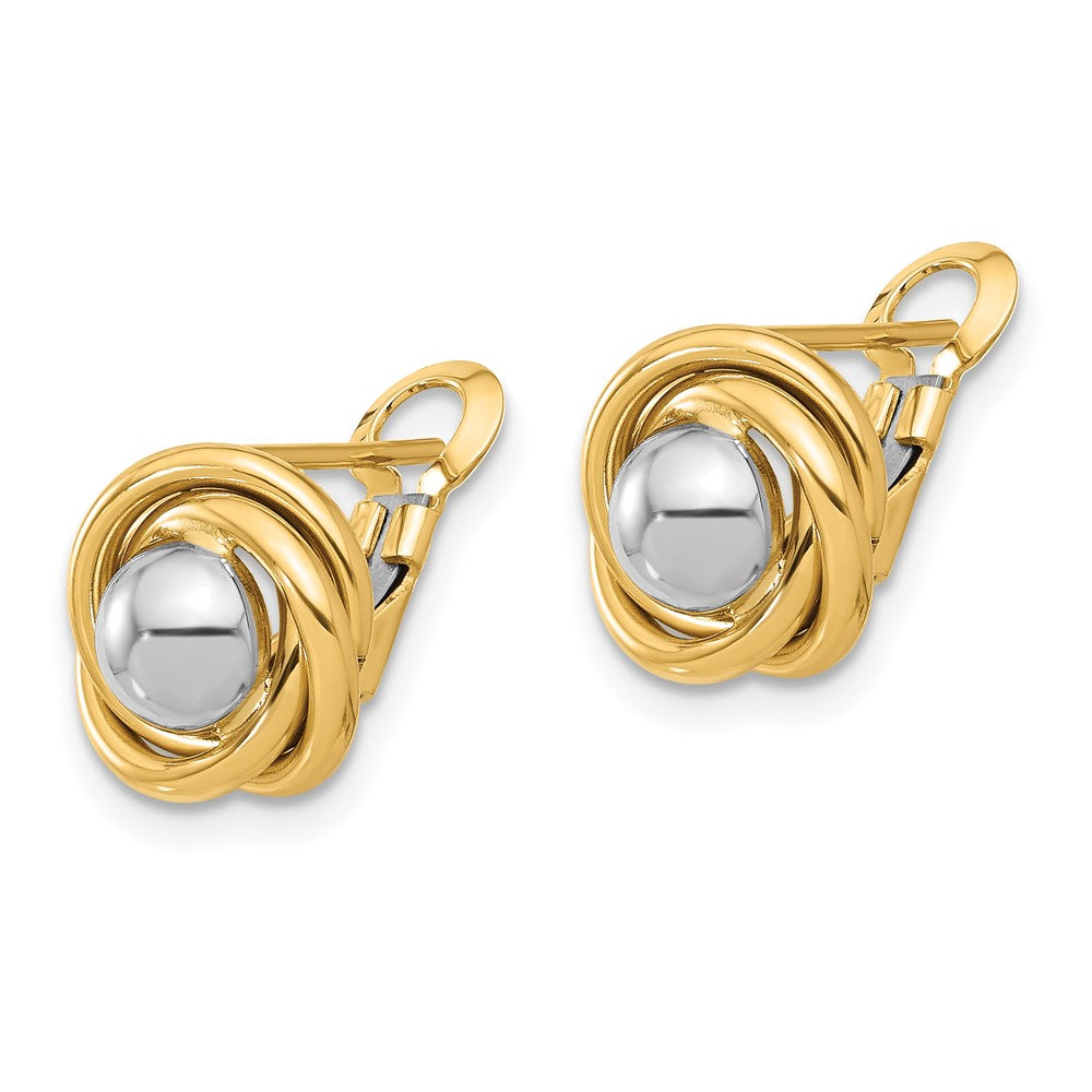 Gold Leslie's 14K Two-tone Polished Omega Back Earrings - Model LE2620 - Charlie & Co. Jewelry