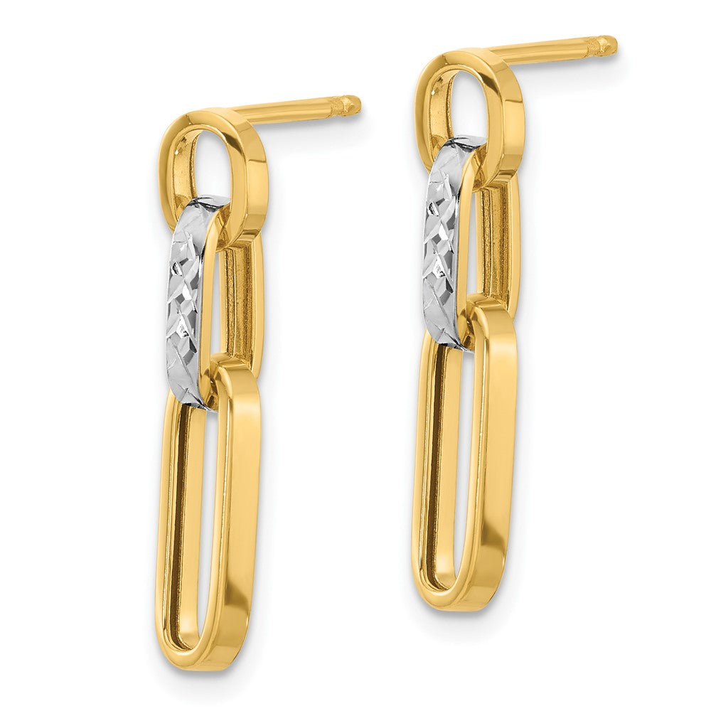 Gold Leslie's 14K with Rhodium Polished and D/C Link Dangle Post Earrings - Model LE2626 - Charlie & Co. Jewelry