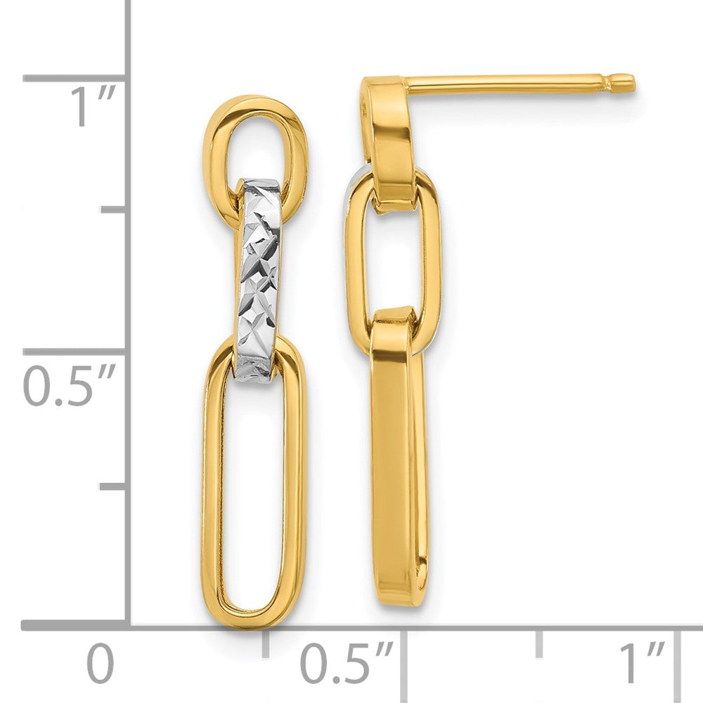 Gold Leslie's 14K with Rhodium Polished and D/C Link Dangle Post Earrings - Model LE2626 - Charlie & Co. Jewelry