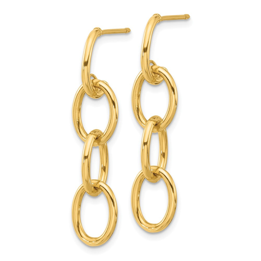 Gold Polished Triple Circle Link Dangle Post Earrings - Model LE2627 - Charlie & Co. Jewelry