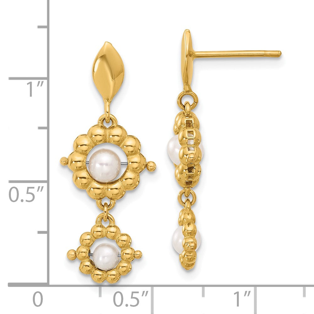 Gold Polished FWC Pearl Flower Post Dangle Earrings - Model LE2639 - Charlie & Co. Jewelry