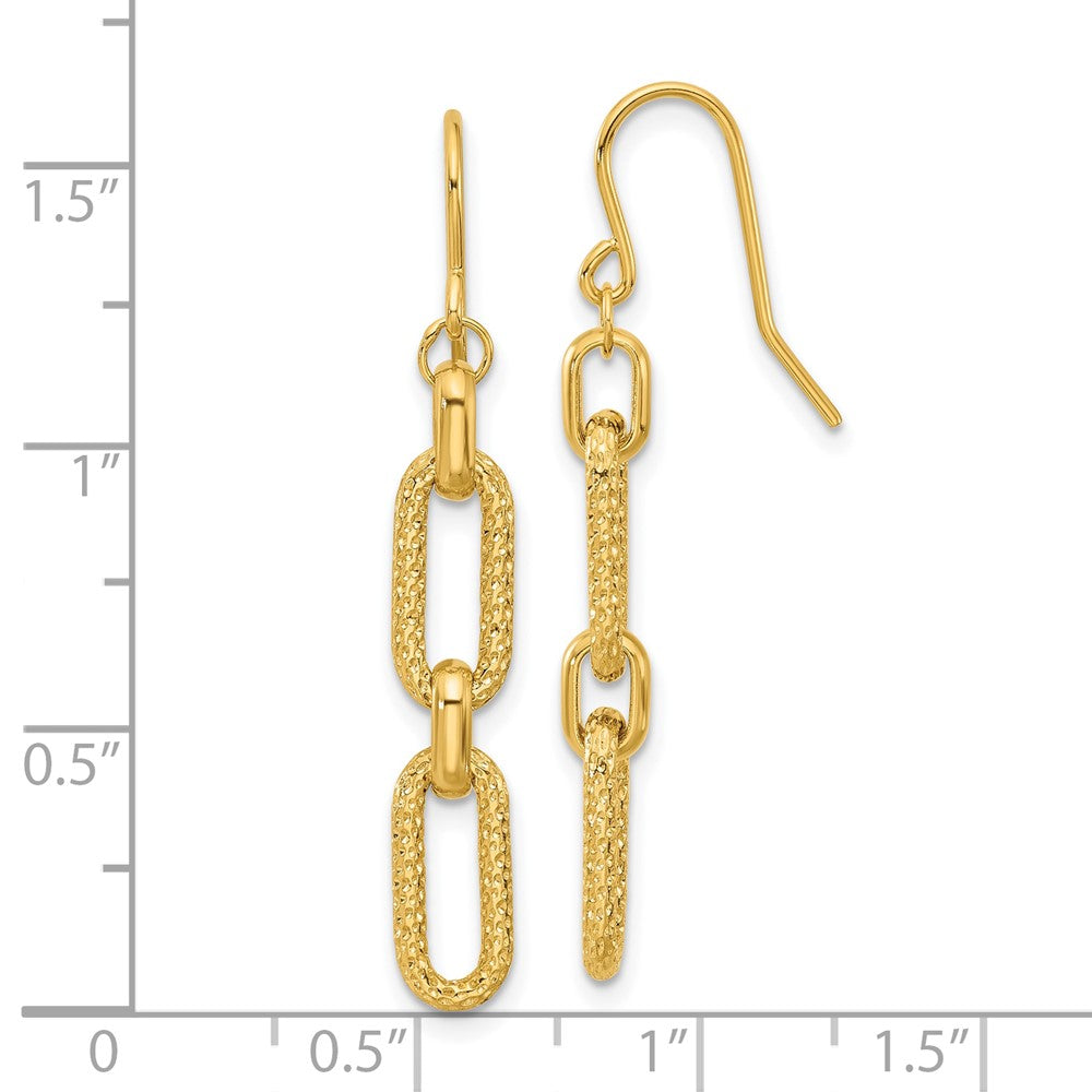 Gold Leslie's 14K Polished and D/C Link Dangle Earrings - Model LE2643 - Charlie & Co. Jewelry