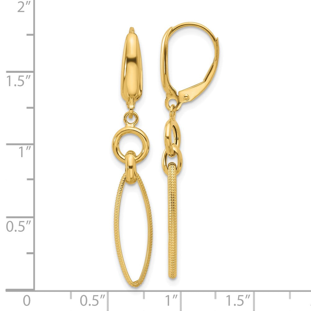 Gold Leslie's 14K Polished/Textured Dangle Earrings - Model LE2647 - Charlie & Co. Jewelry