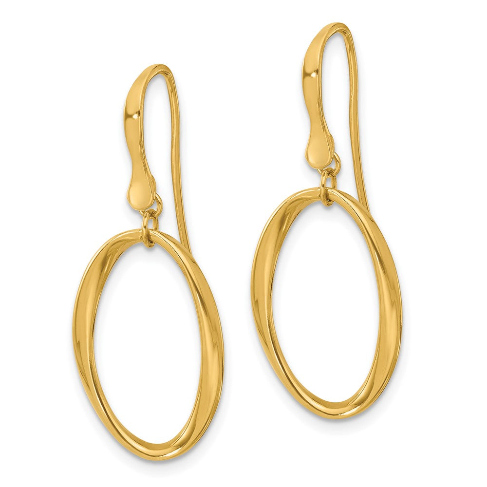 Gold Leslie's 14k Polished Oval Shepherd Hook Dangle Earrings - Model LE2651 - Charlie & Co. Jewelry