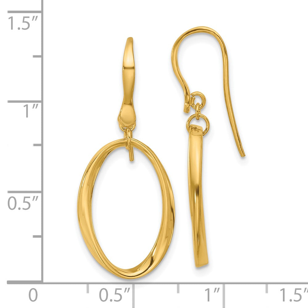 Gold Leslie's 14k Polished Oval Shepherd Hook Dangle Earrings - Model LE2651 - Charlie & Co. Jewelry