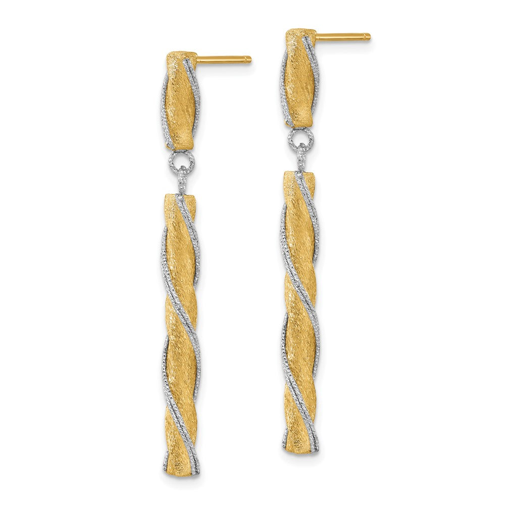 Gold Two-tone Polished/Satin/Dia-cut Post Dangle Earrings - Model LE2672 - Charlie & Co. Jewelry