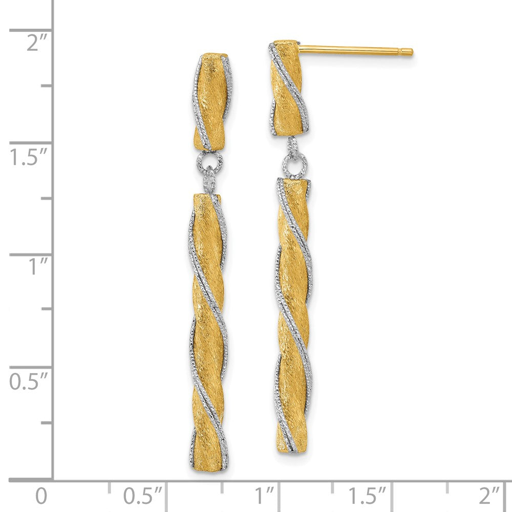 Gold Two-tone Polished/Satin/Dia-cut Post Dangle Earrings - Model LE2672 - Charlie & Co. Jewelry