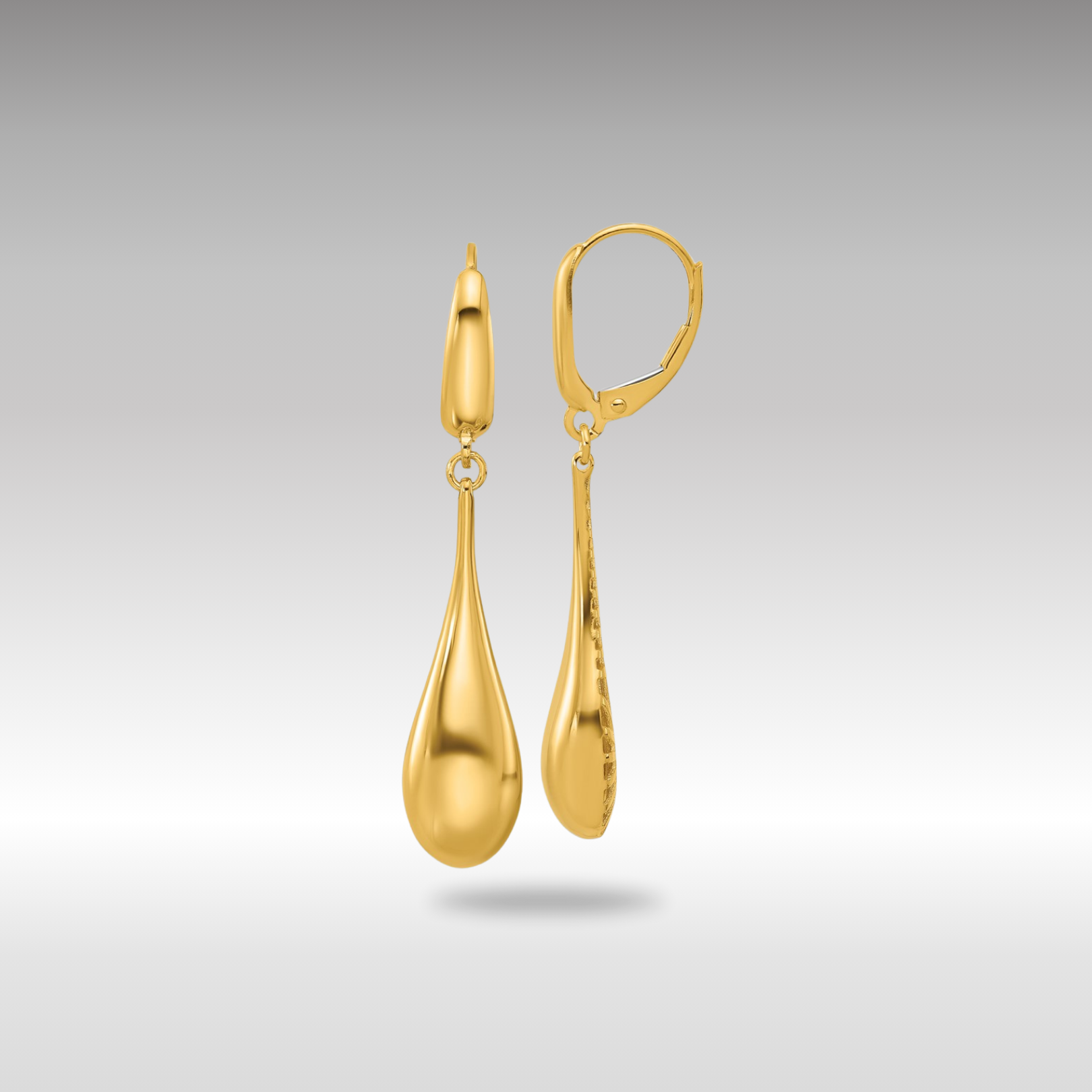 Gold Leslie's 14K Polished Teardrop Dangle Leverback Earrings - Model LE2724 - Charlie & Co. Jewelry