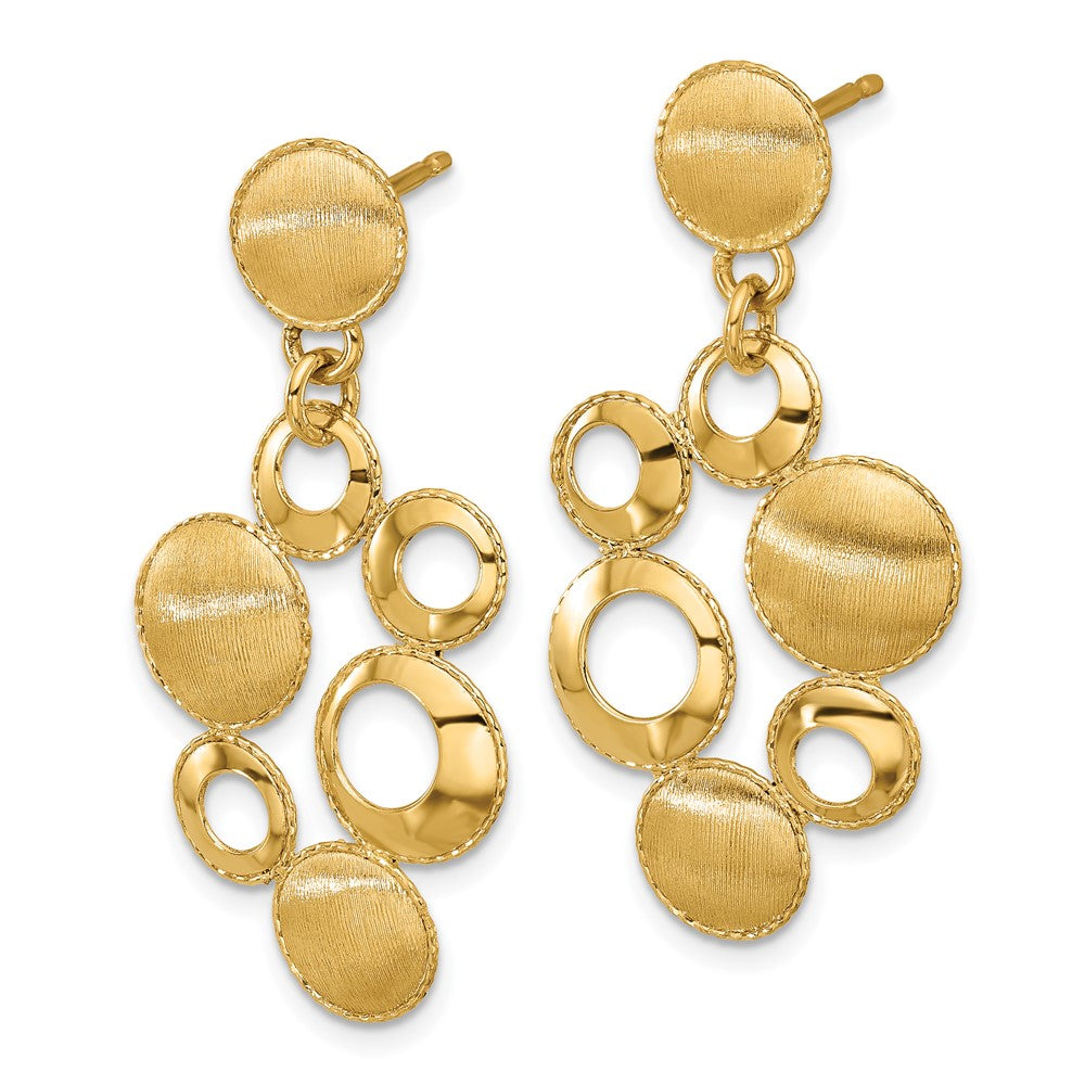 Gold Polished and Satin Circles Post Dangle Earrings - Model LE2728 - Charlie & Co. Jewelry