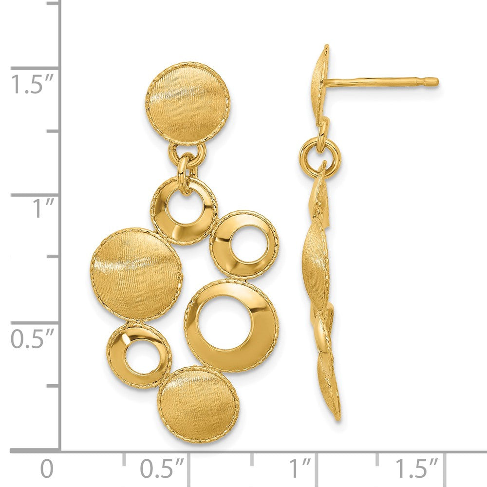 Gold Polished and Satin Circles Post Dangle Earrings - Model LE2728 - Charlie & Co. Jewelry