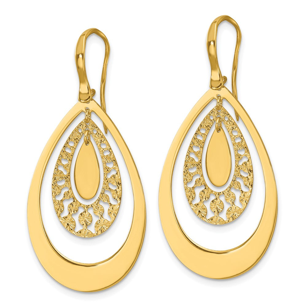 Gold Polished and Diamond-cut Teardrop Dangle Earrings - Model LE2758 - Charlie & Co. Jewelry