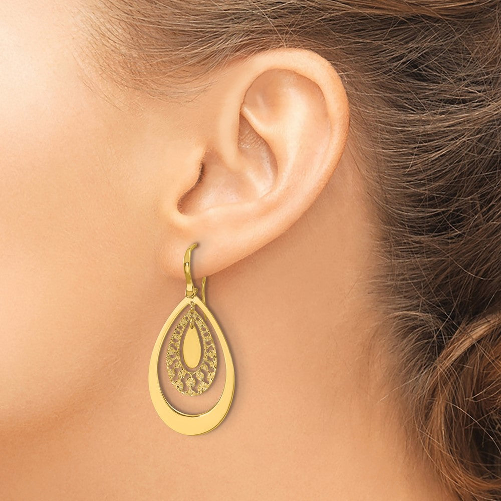 Gold Polished and Diamond-cut Teardrop Dangle Earrings - Model LE2758 - Charlie & Co. Jewelry