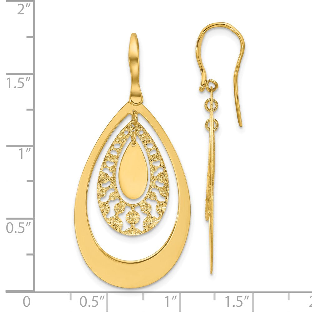 Gold Polished and Diamond-cut Teardrop Dangle Earrings - Model LE2758 - Charlie & Co. Jewelry