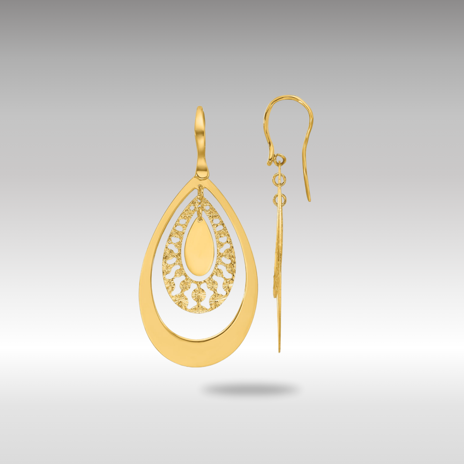 Gold Polished and Diamond-cut Teardrop Dangle Earrings - Model LE2758 - Charlie & Co. Jewelry