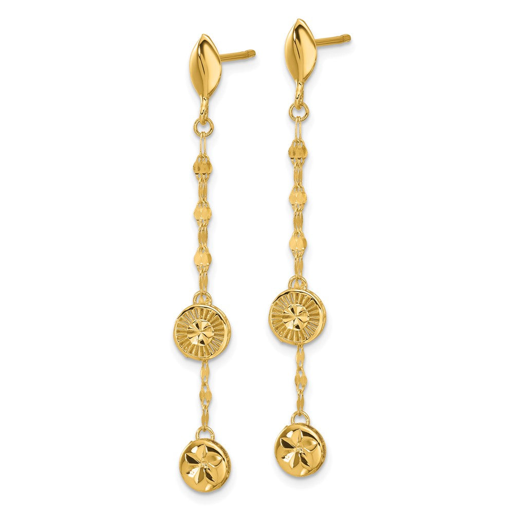 Gold Polished and Diamond-cut Disc Dangle Post Earrings - Model LE2760 - Charlie & Co. Jewelry