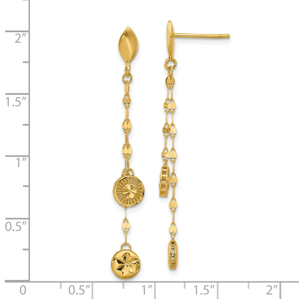 Gold Polished and Diamond-cut Disc Dangle Post Earrings - Model LE2760 - Charlie & Co. Jewelry