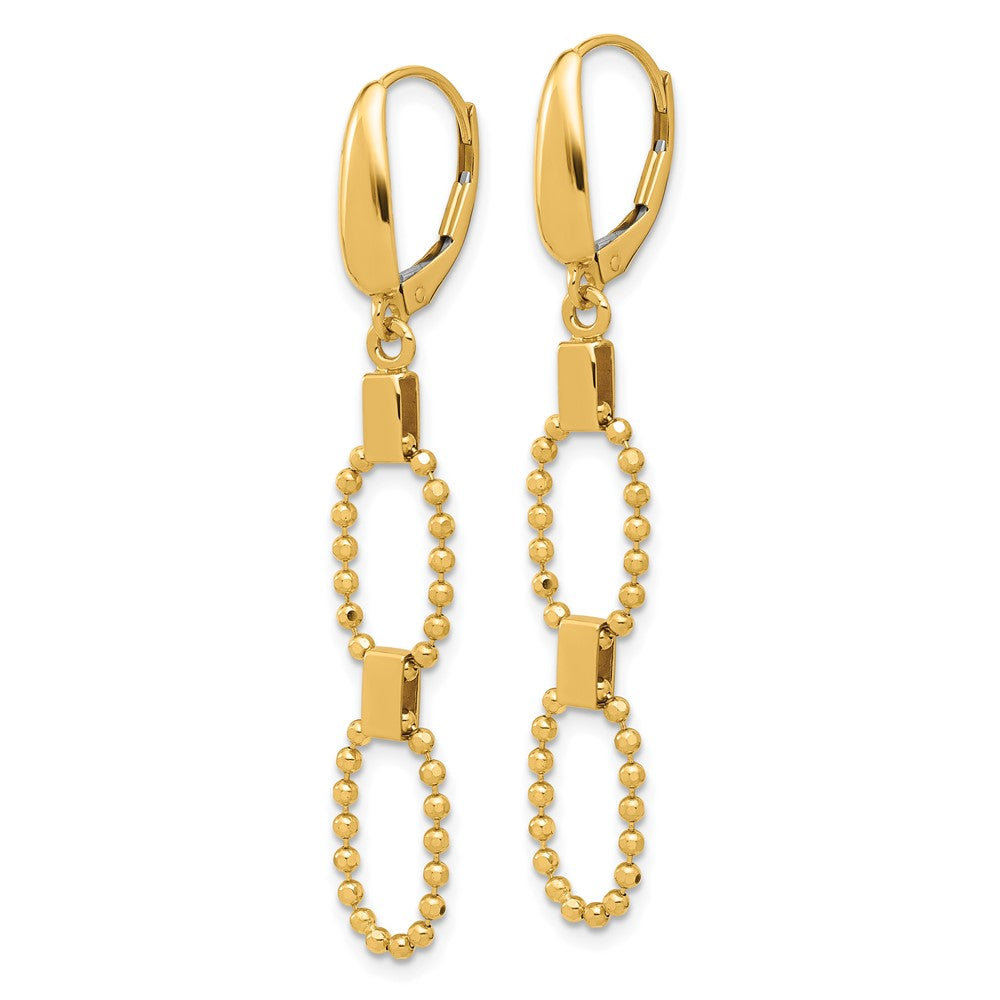 Gold Polished/Dia-cut Beaded Link Dangle Leverback Earrings - Model LE2779 - Charlie & Co. Jewelry