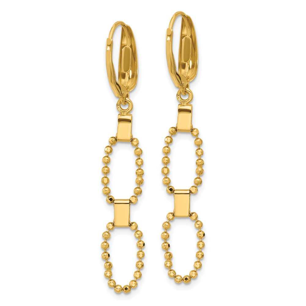 Gold Polished/Dia-cut Beaded Link Dangle Leverback Earrings - Model LE2779 - Charlie & Co. Jewelry