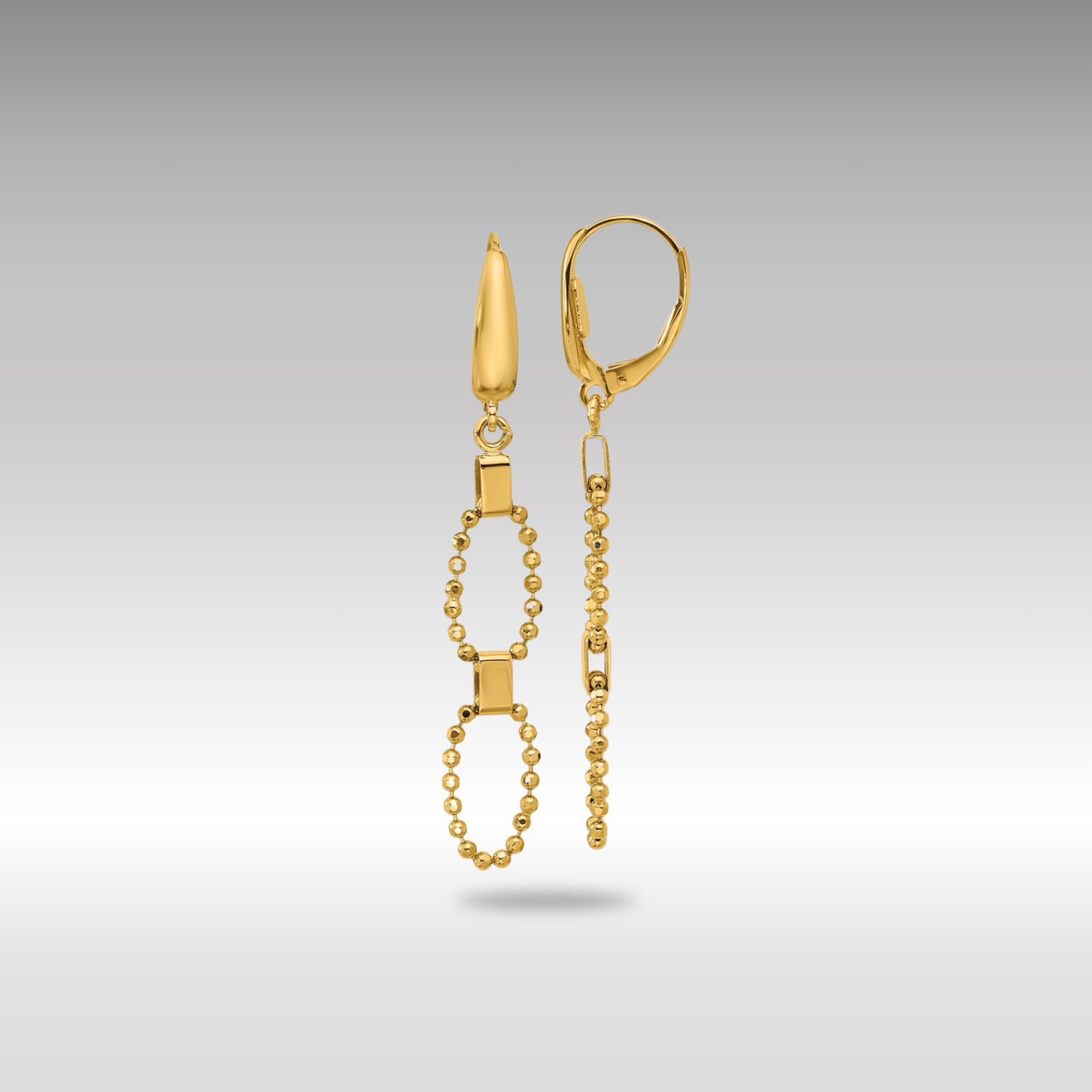 Gold Polished/Dia-cut Beaded Link Dangle Leverback Earrings - Model LE2779 - Charlie & Co. Jewelry