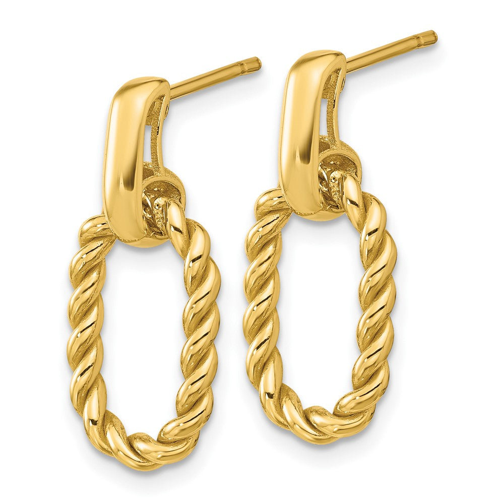 Gold Leslie's 14K Polished and Twisted Oval Link Dangle Post Earrings - Model LE2784 - Charlie & Co. Jewelry