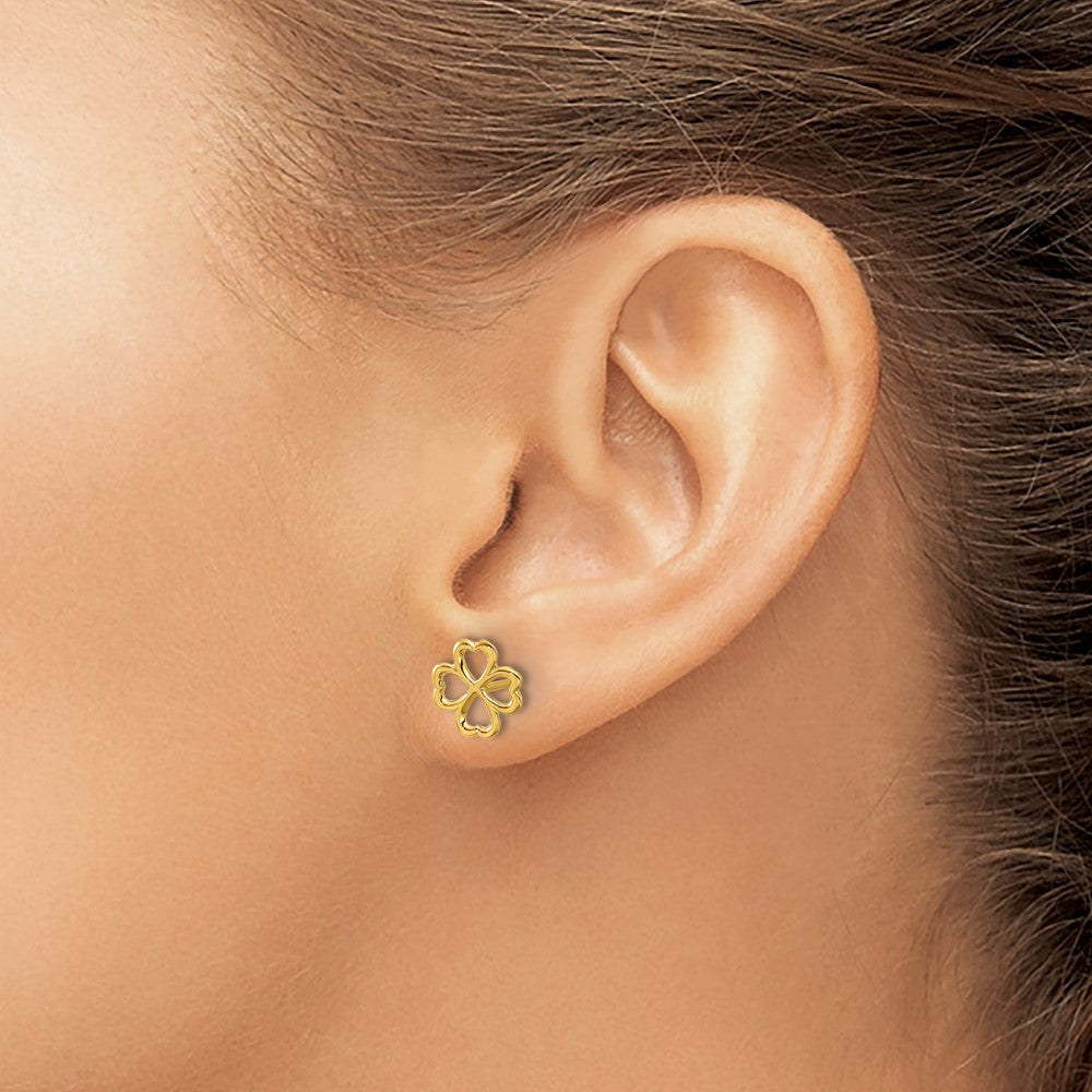 Gold Leslie's 14K Polished 4-Leaf Clover Post Earrings - Model LE2873 - Charlie & Co. Jewelry