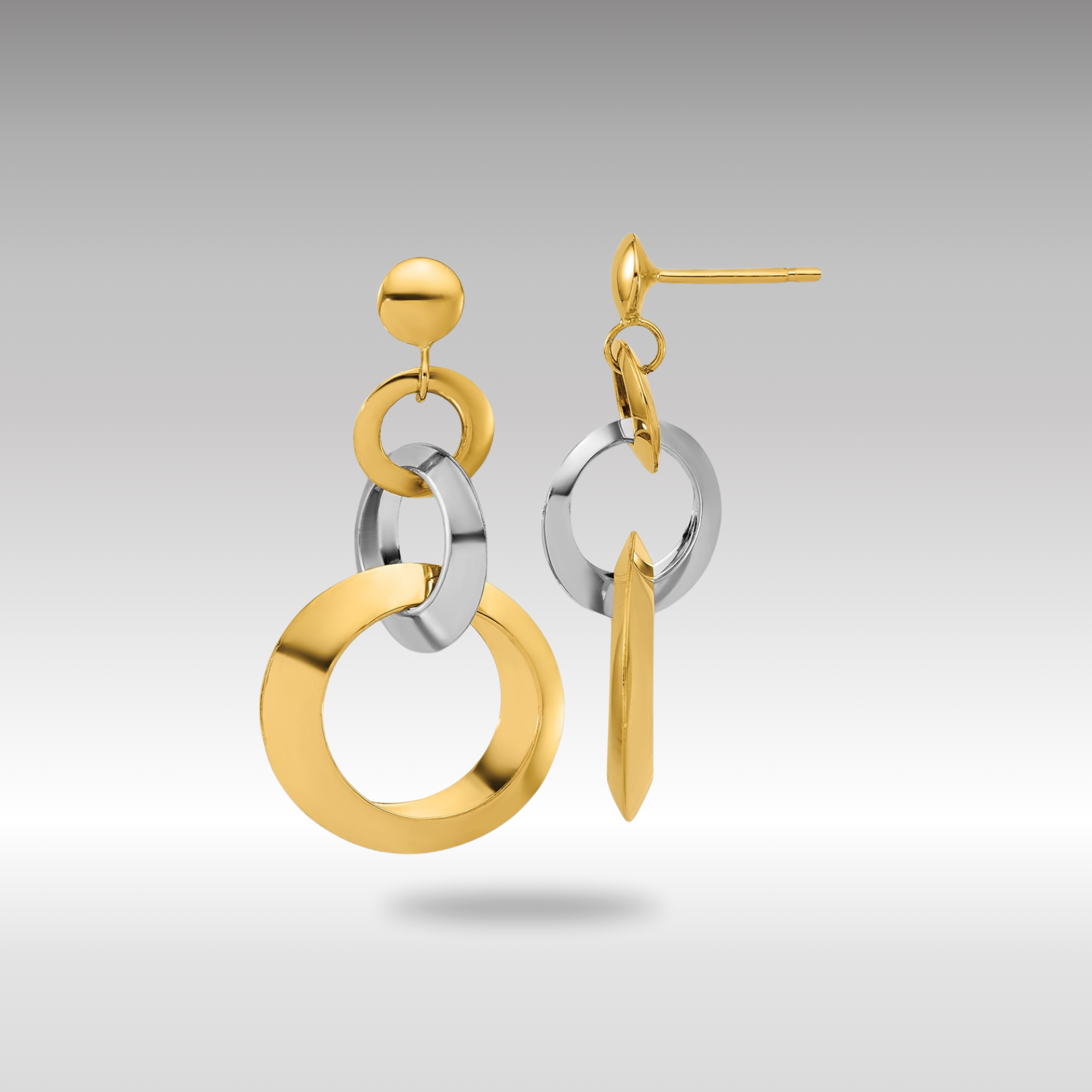 Gold Two-tone Polished Circle Link Dangle Post Earrings - Model LE2878 - Charlie & Co. Jewelry