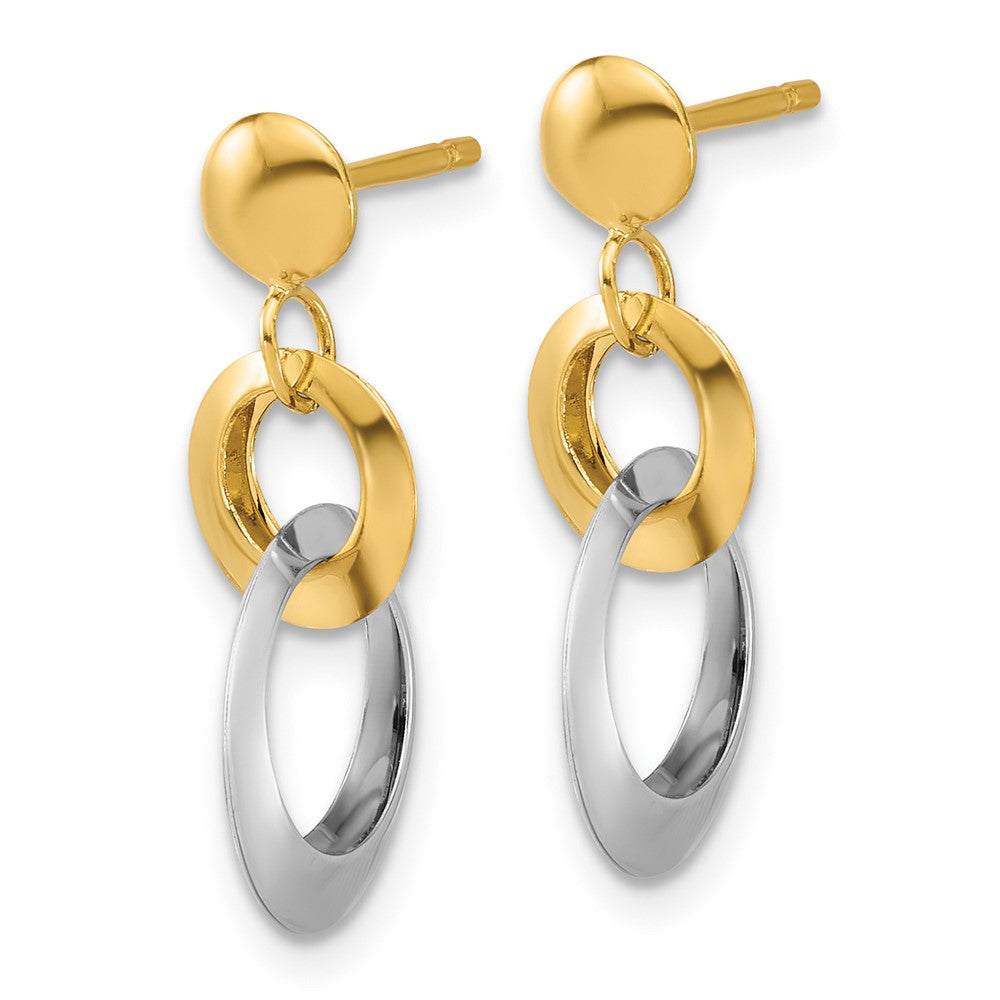 Gold Two-tone Polished Circle Link Dangle Post Earrings - Model LE2879 - Charlie & Co. Jewelry