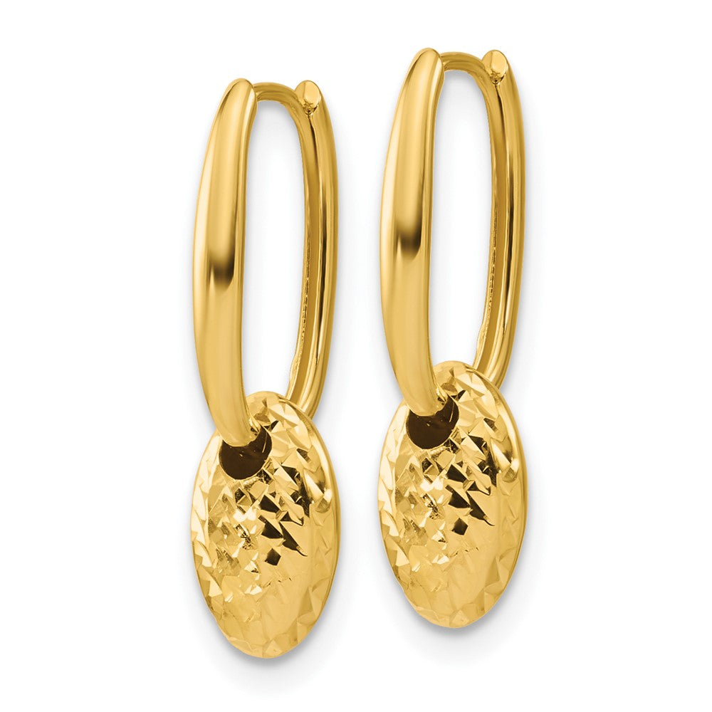 Gold Leslie's 14K Polished / Dia-cut Oval with Bead Hinged Hoop Earrings - Model LE2893 - Charlie & Co. Jewelry