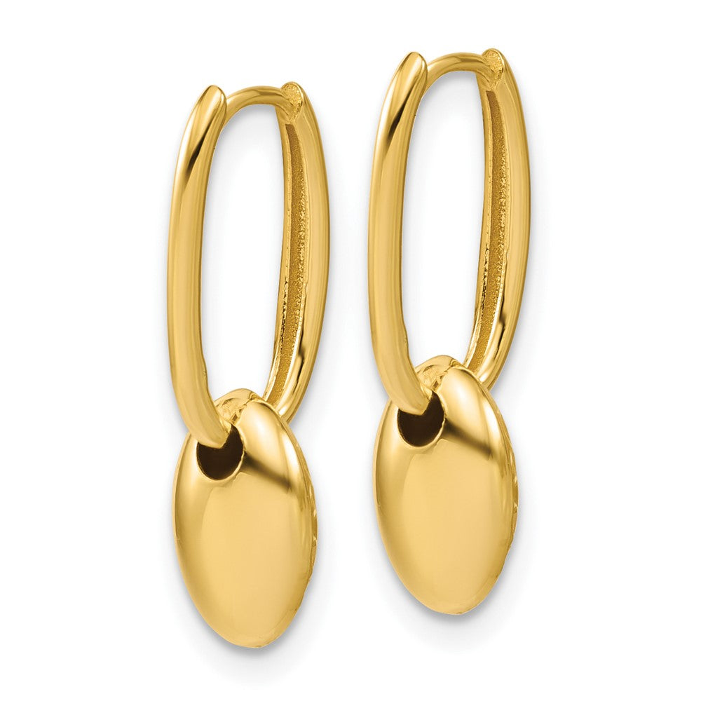 Gold Leslie's 14K Polished / Dia-cut Oval with Bead Hinged Hoop Earrings - Model LE2893 - Charlie & Co. Jewelry