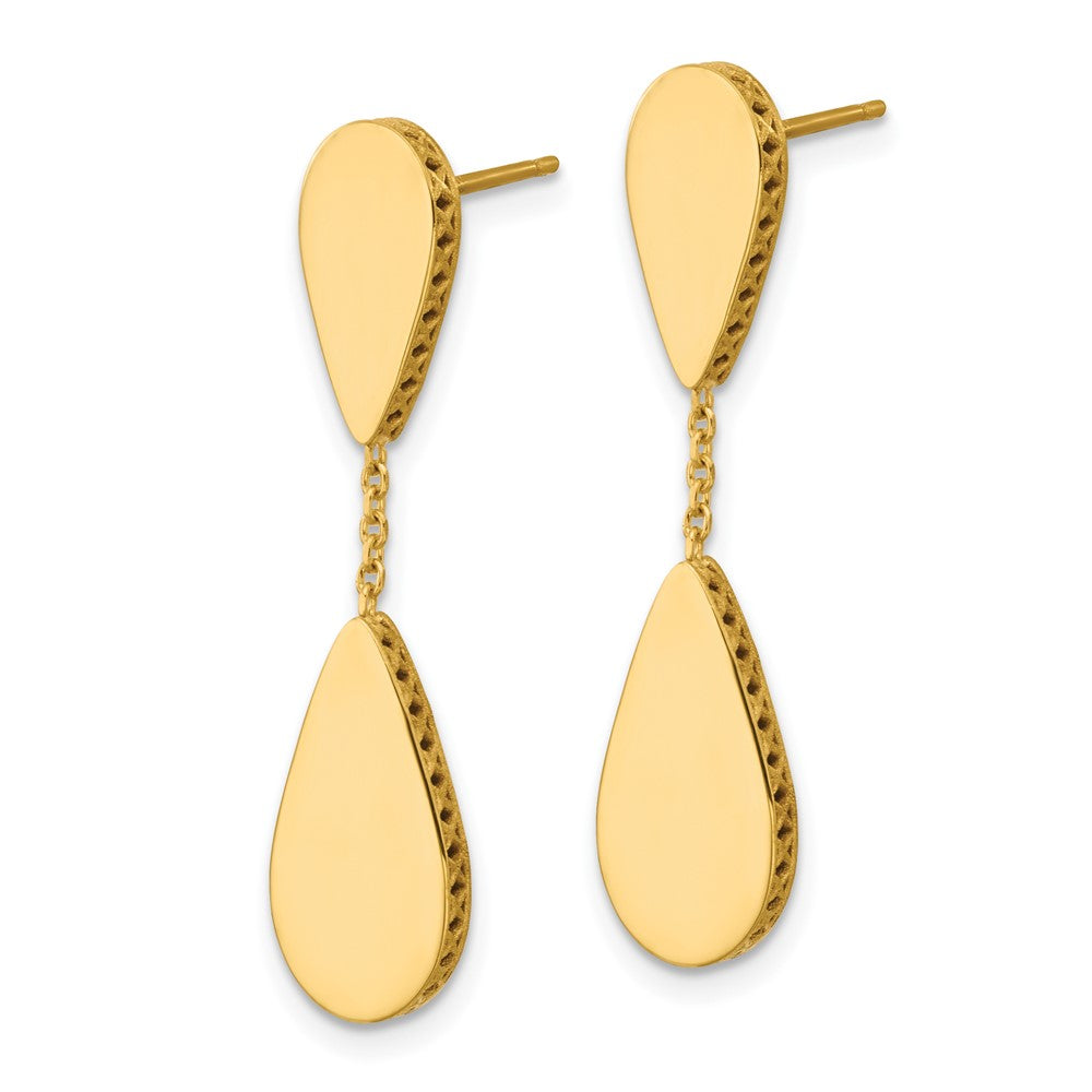 Gold Polished and Satin Teardrop Post Dangle Earrings - Model LE2913 - Charlie & Co. Jewelry