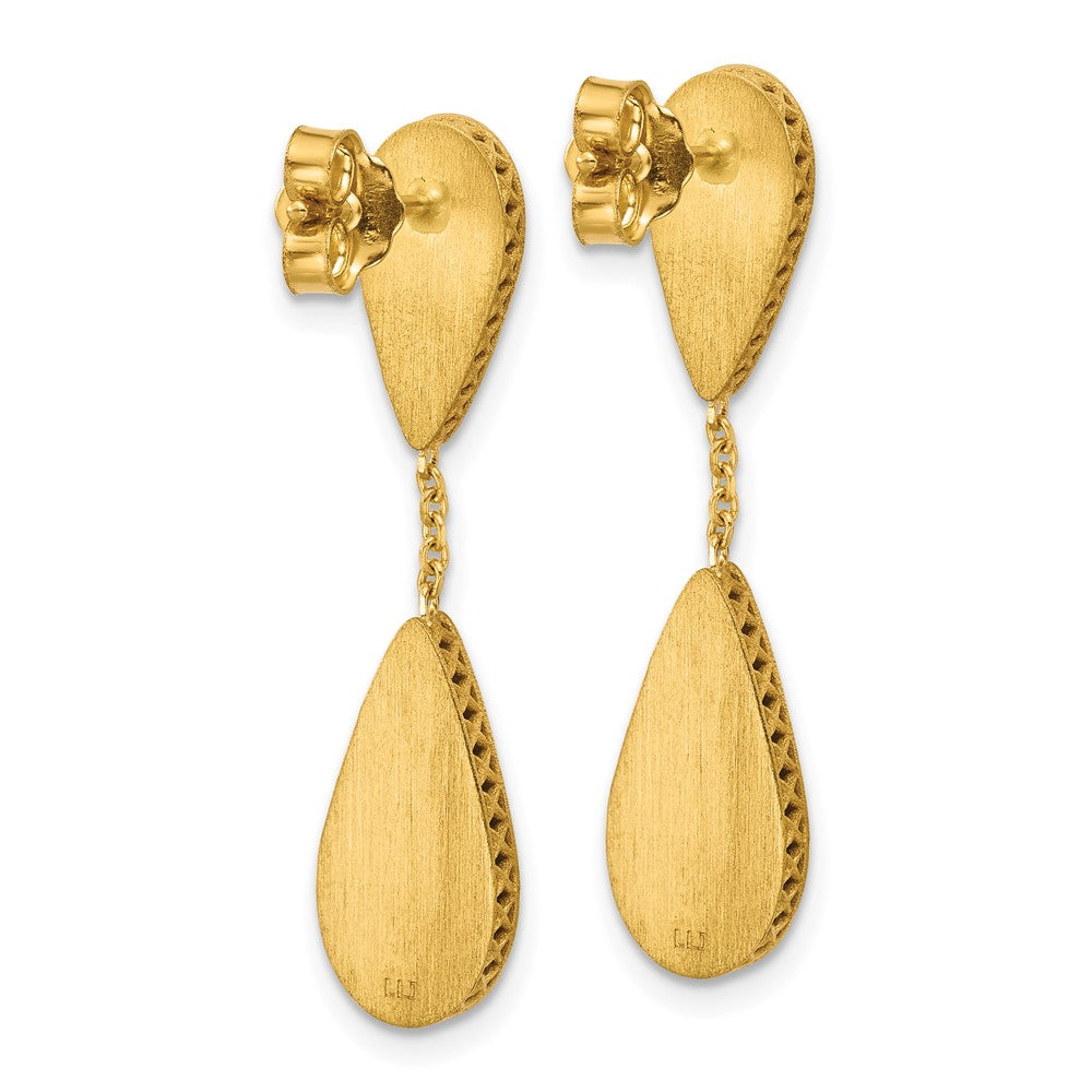 Gold Polished and Satin Teardrop Post Dangle Earrings - Model LE2913 - Charlie & Co. Jewelry