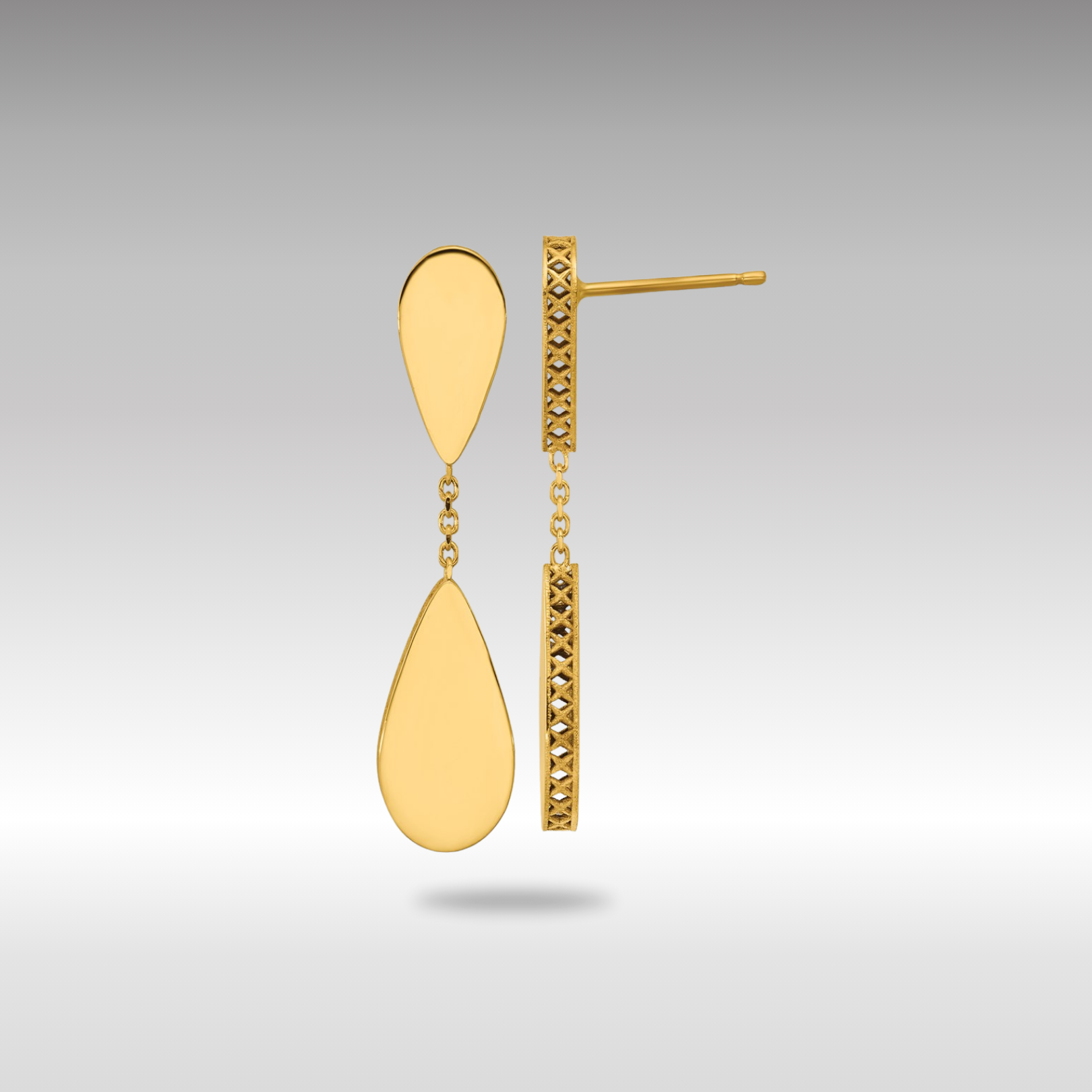 Gold Polished and Satin Teardrop Post Dangle Earrings - Model LE2913 - Charlie & Co. Jewelry