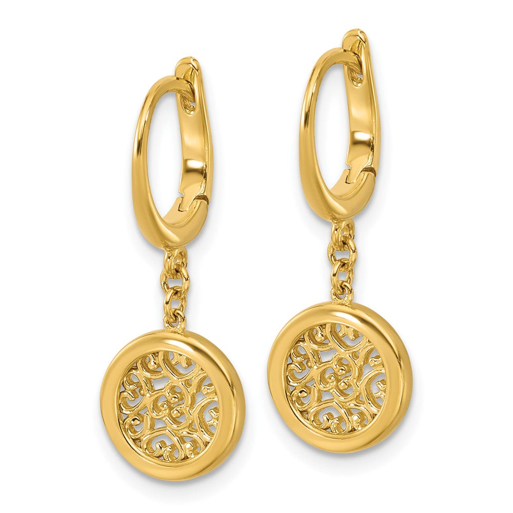 Gold Polished Fancy Filigree Circle Leverback Dangle Earrings - Model LE2920 - Charlie & Co. Jewelry