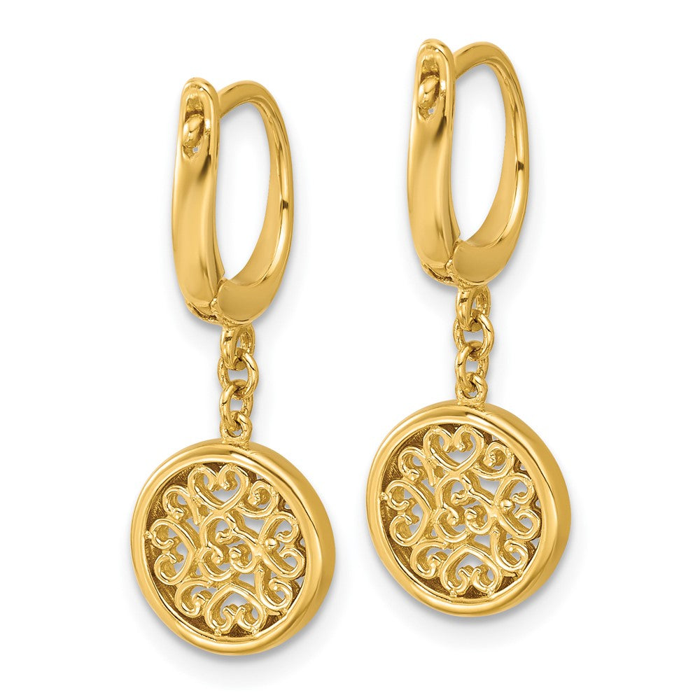 Gold Polished Fancy Filigree Circle Leverback Dangle Earrings - Model LE2920 - Charlie & Co. Jewelry