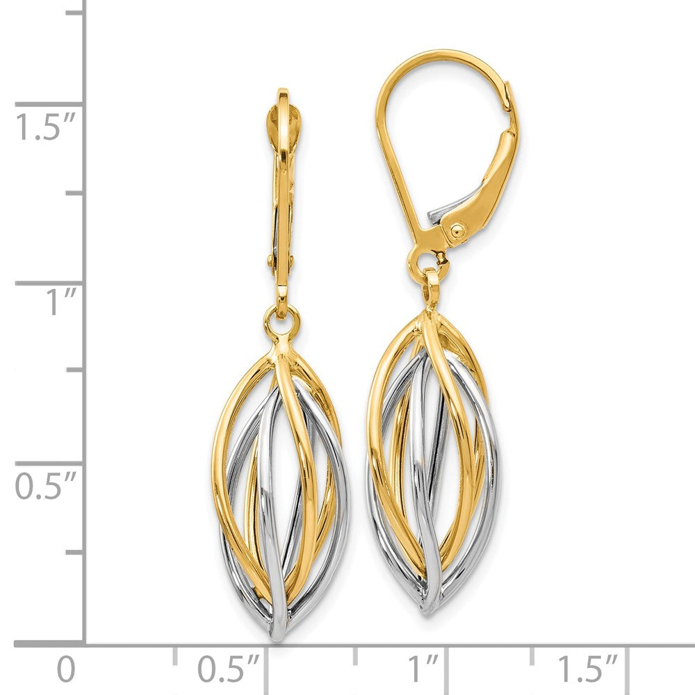 Gold Leslie's 14K Two-tone Polished Leverback Earrings - Model LE626 - Charlie & Co. Jewelry