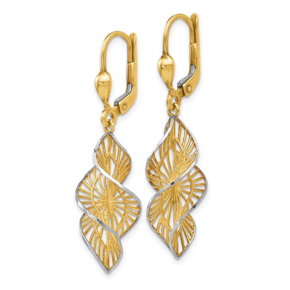 Gold Leslie's 14K with White Rhodium Textured and D/C Leverback Earrings - Model LE668 - Charlie & Co. Jewelry